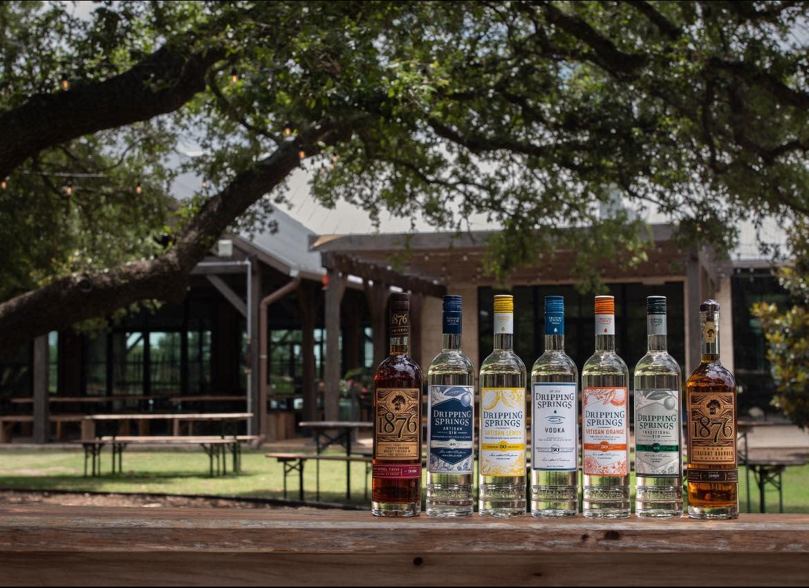 Bottles and tasting room at Dripping Springs Distilling