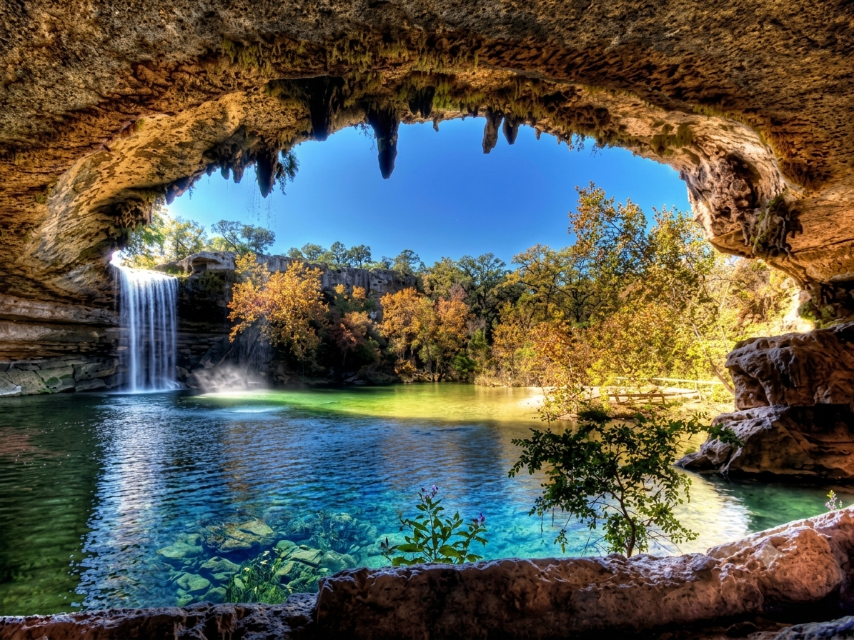 The waterfall and grotto at Hamilton Pool Preserve
